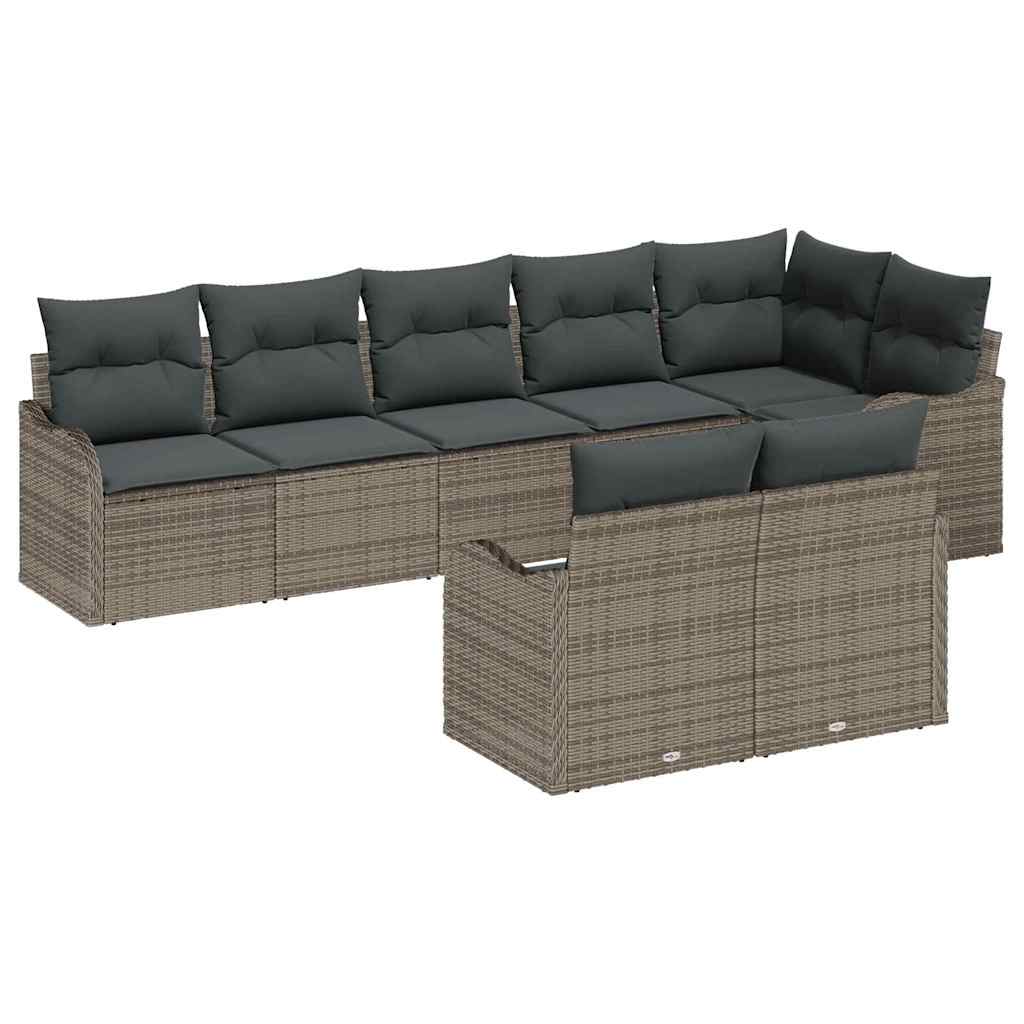 Set divano da giardino 8 pezzi con cuscini grigio polyrattan 3345749