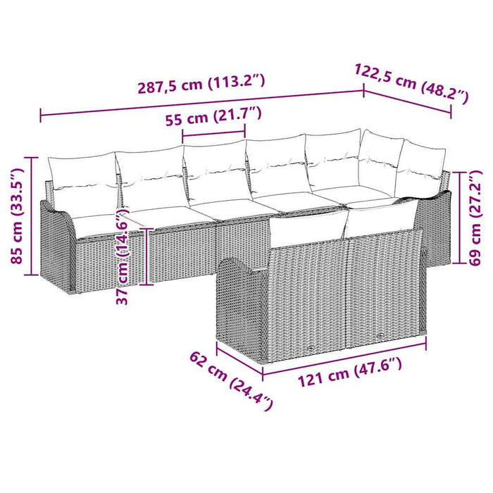 Set divano da giardino 8 pezzi con cuscini grigio polyrattan 3345749