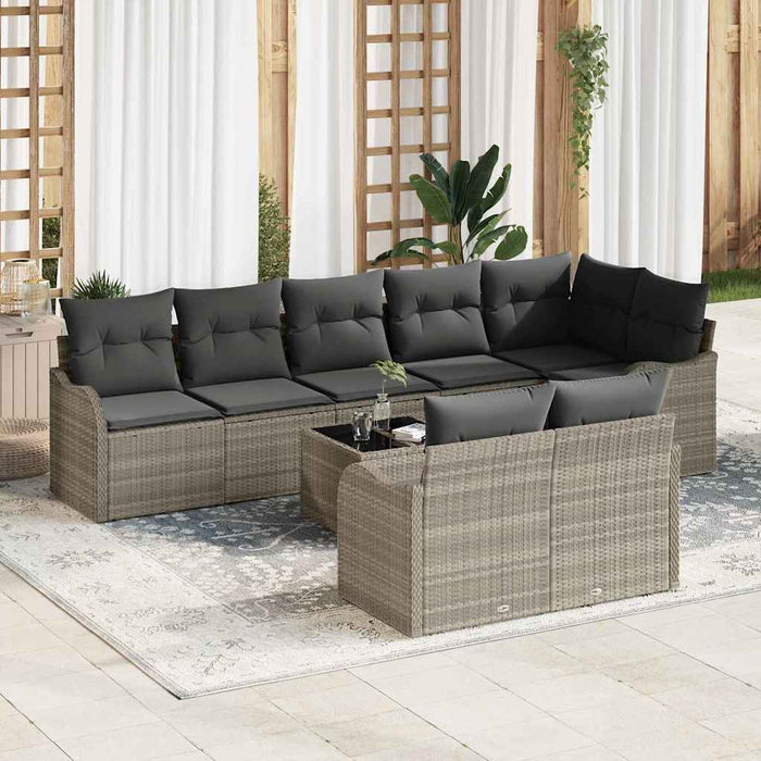 Set di Divani da Giardino  9 Pezzi con Cuscini Grigio in Rattan Sintetico 3345762