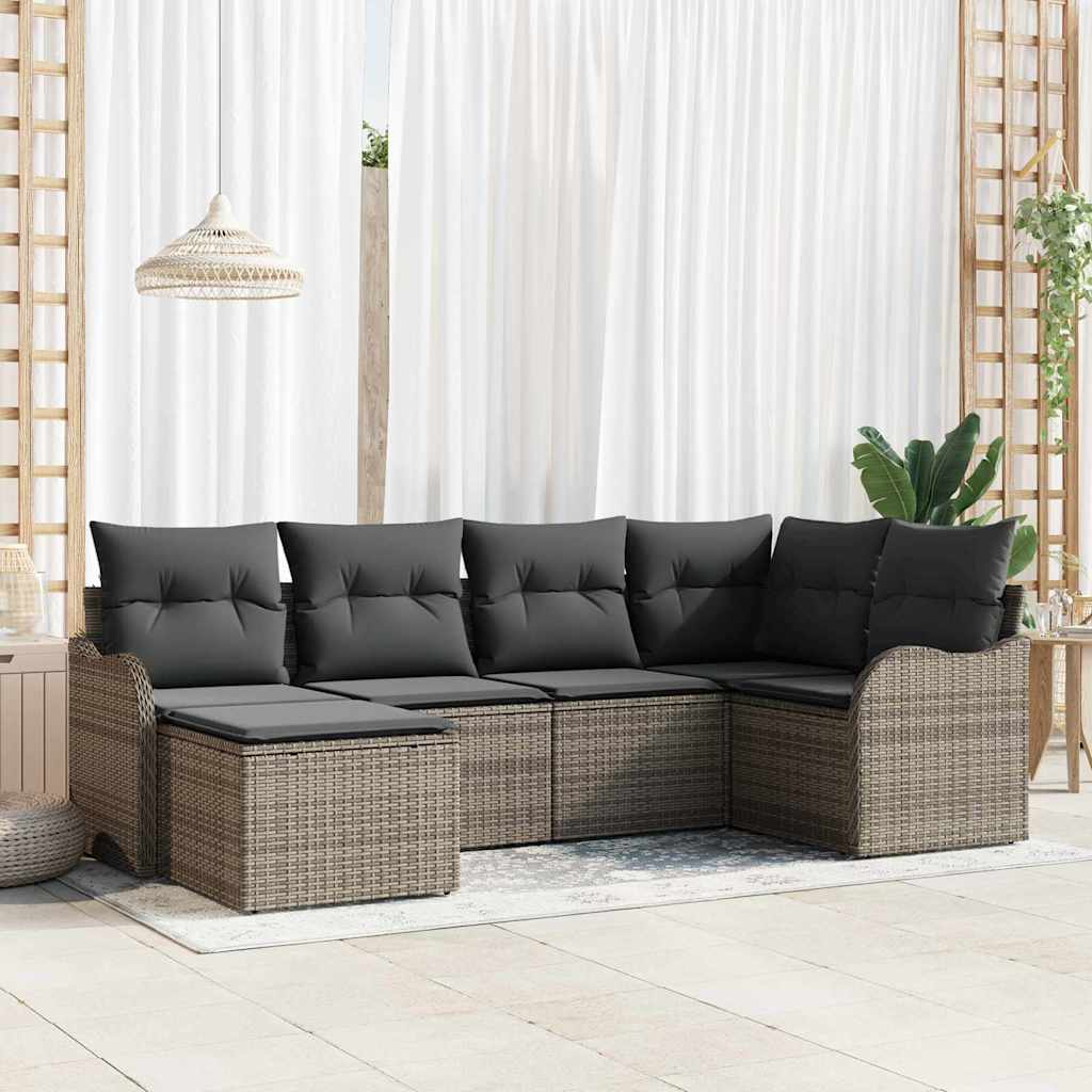 Set da giardino 6 pezzi  con cuscini in rattan grigio 3345769
