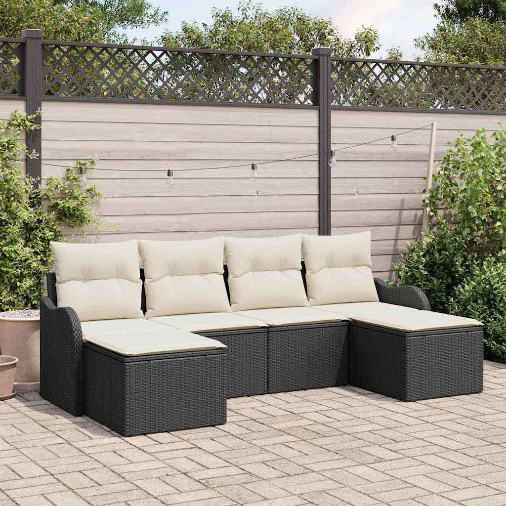 Set Divano da Giardino con cuscino 6 pz-Sofa da Giardino-Divanetto da esterno Nero Poly Rattan 985491