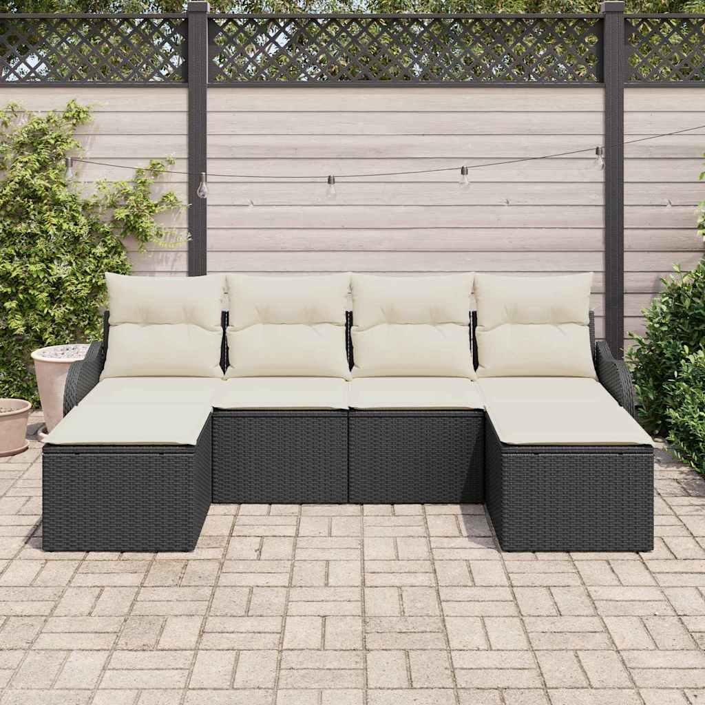 Set Divano da Giardino con cuscino 6 pz-Sofa da Giardino-Divanetto da esterno Nero Poly Rattan 985491