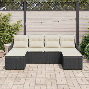 Set Divano da Giardino con cuscino 6 pz-Sofa da Giardino-Divanetto da esterno Nero Poly Rattan 985491