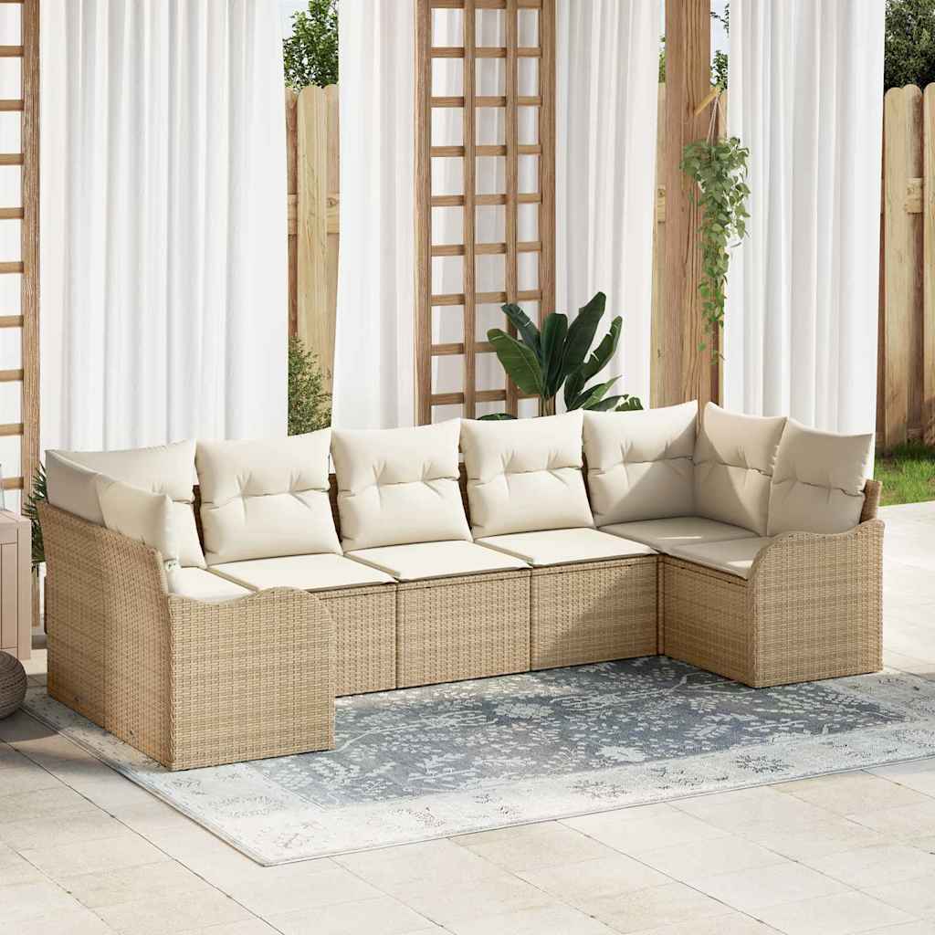 Set da Giardino  7 Pezzi con Cuscini Beige in Rattan Sintetico 3345851