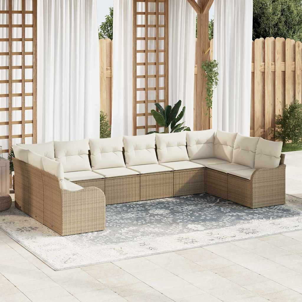 Set Divano da Giardino  da 10 Pezzi con Cuscini in Rattan Sintetico Beige 3345881