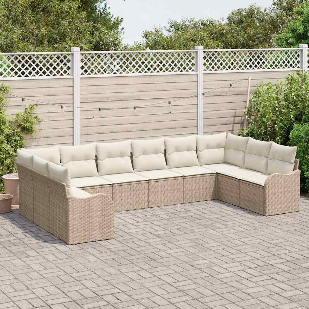 Set Divano da Giardino  da 10 Pezzi con Cuscini in Rattan Sintetico Beige 3345881