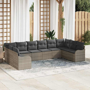 Set Divano da Giardino  10 Pezzi con Cuscini in Rattan e Poliestere Grigio Chiaro 3345882