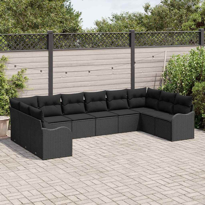 Set Divano da Giardino con cuscino 10 pcs Nero Poly Rattan 3345883