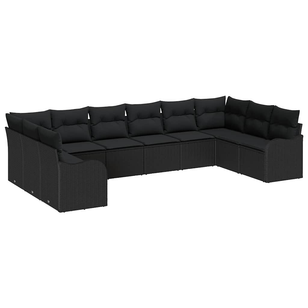 Set Divano da Giardino con cuscino 10 pcs Nero Poly Rattan 3345883