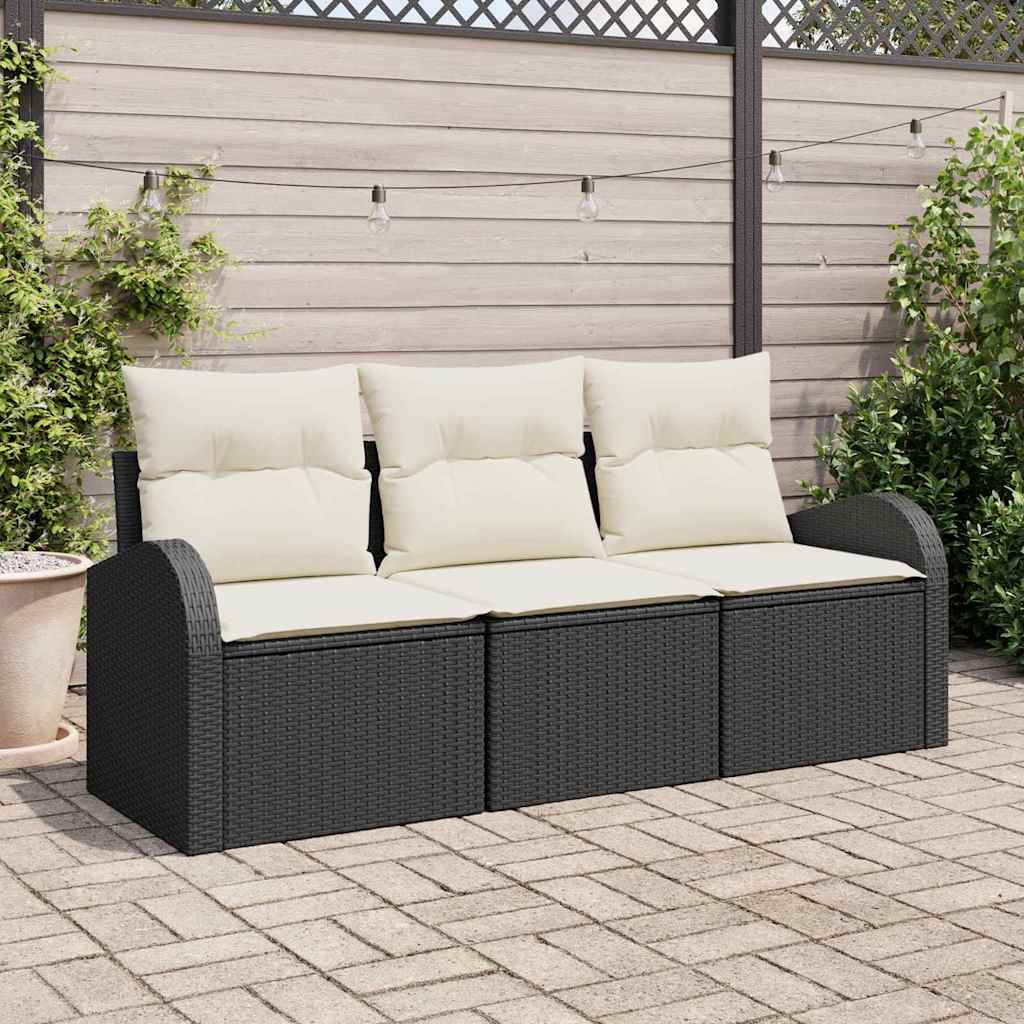 Set Divano da Giardino con cuscino 3 pz-Sofa da Giardino-Divanetto da esterno Nero Poly Rattan 931613