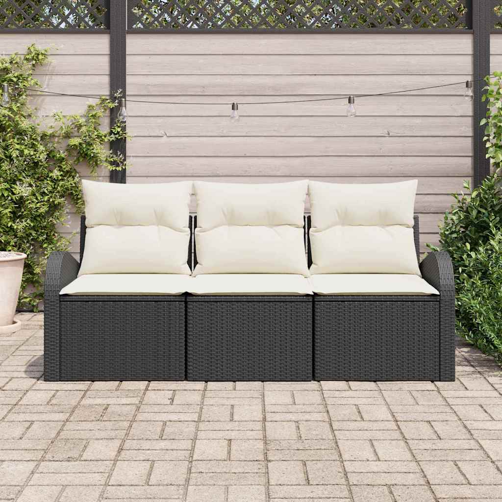 Set Divano da Giardino con cuscino 3 pz-Sofa da Giardino-Divanetto da esterno Nero Poly Rattan 931613