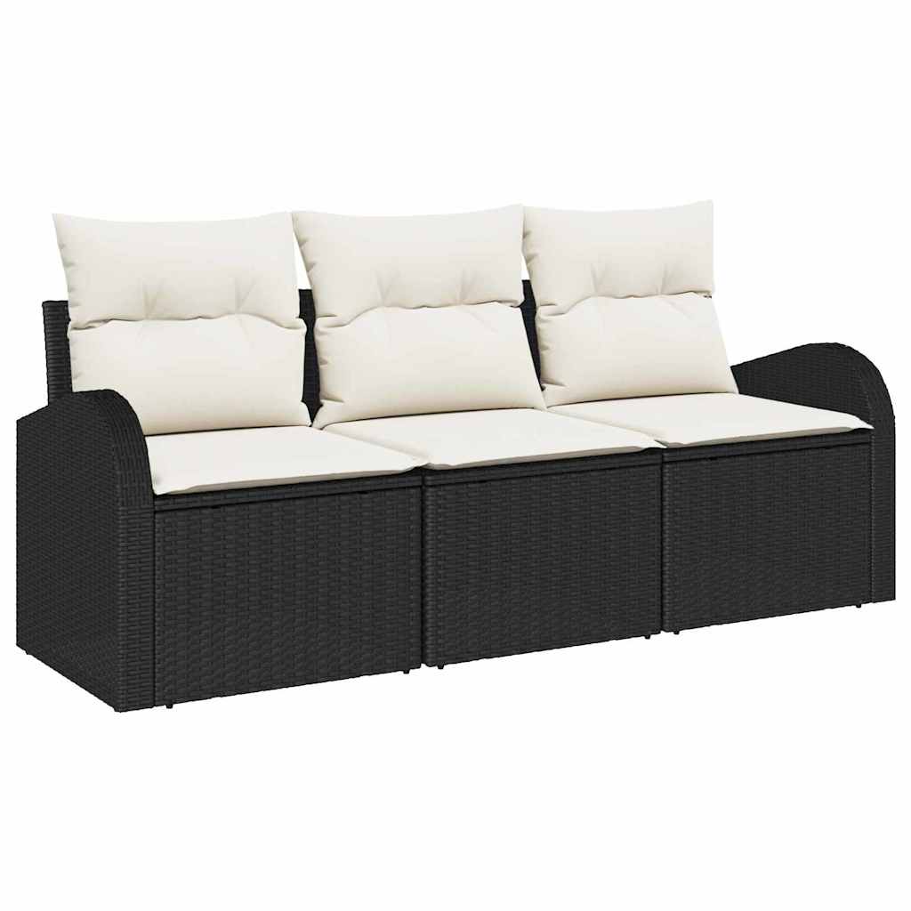 Set Divano da Giardino con cuscino 3 pz-Sofa da Giardino-Divanetto da esterno Nero Poly Rattan 931613
