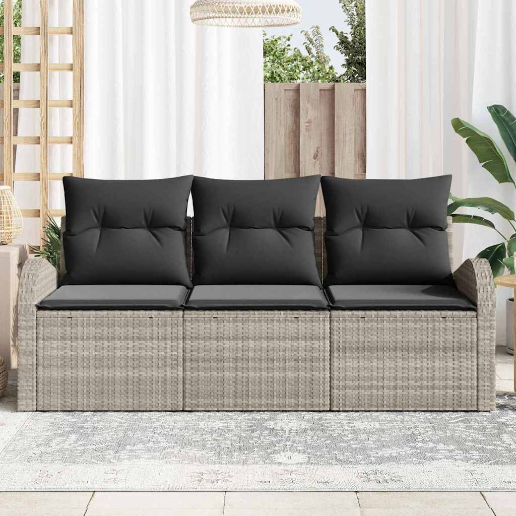 Set Divano da Giardino 3 pz-Sofa da Giardino-Divanetto da esterno Grigio chiaro Poly Rattan 719507