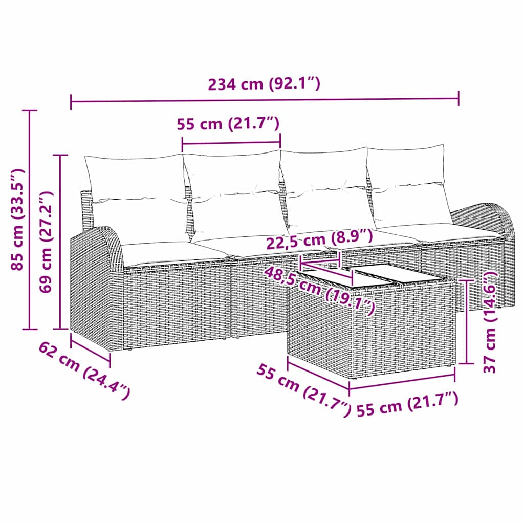 Set Divano da Giardino-Sofa da Giardino-Divanetto da esterno Marrone 55 x 55 x 37 cm polyrattan