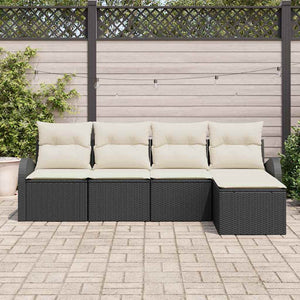 Set Divano da Giardino 5 pz-Sofa da Giardino-Divanetto da esterno Nero polyrattan 104928
