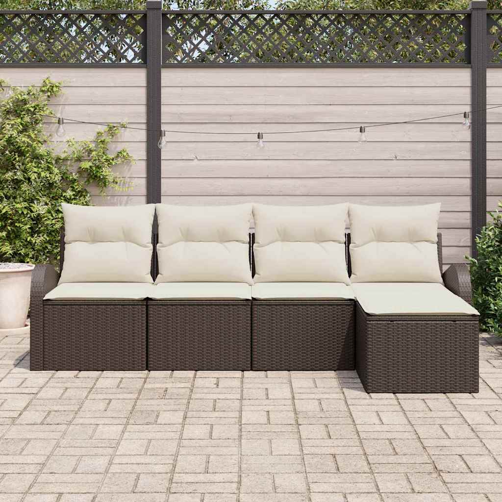 Set Divano da Giardino 5 pz-Sofa da Giardino-Divanetto da esterno Marrone polyrattan 343204
