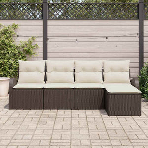 Set Divano da Giardino 5 pz-Sofa da Giardino-Divanetto da esterno Marrone polyrattan 343204