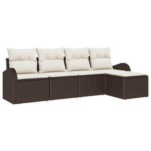 Set Divano da Giardino 5 pz-Sofa da Giardino-Divanetto da esterno Marrone polyrattan 343204