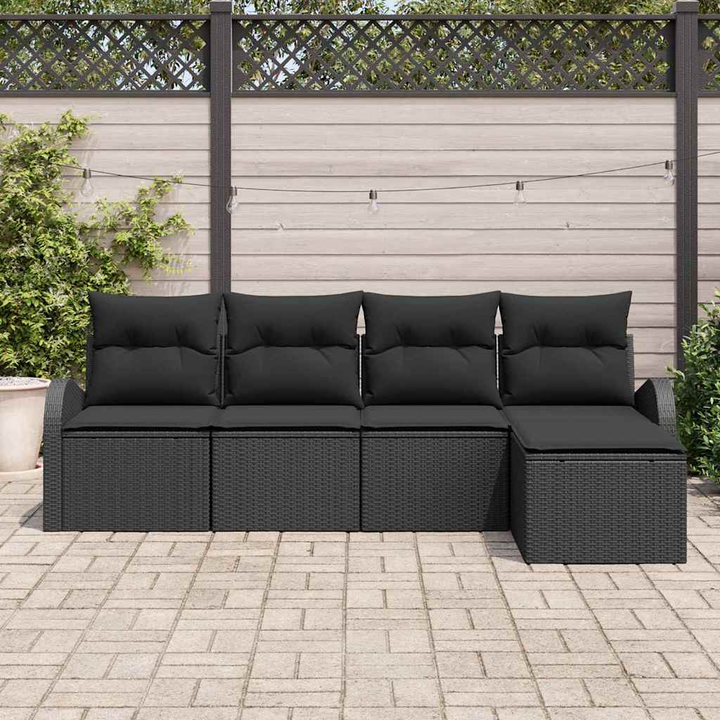 Set Divano da Giardino 5 pz-Sofa da Giardino-Divanetto da esterno Nero polyrattan 625406