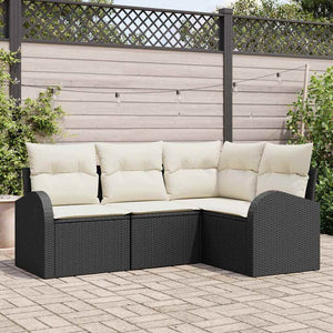 Set Divano da Giardino 4 pz-Sofa da Giardino-Divanetto da esterno Nero polyrattan 705901