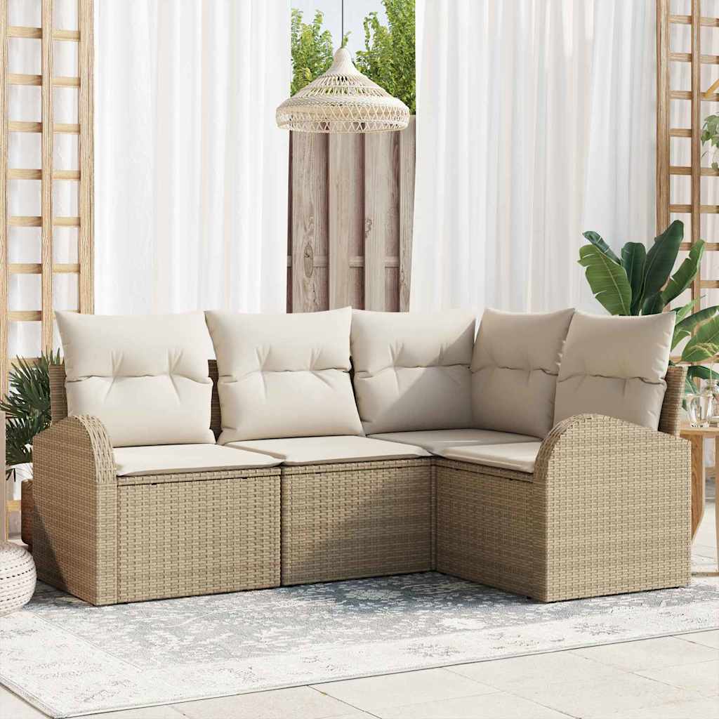 Set Divano da Giardino 4 pz-Sofa da Giardino-Divanetto da esterno Beige polyrattan 782992
