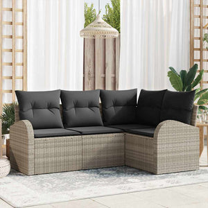 Set Divano da Giardino 4 pz-Sofa da Giardino-Divanetto da esterno Grigio chiaro polyrattan 298743