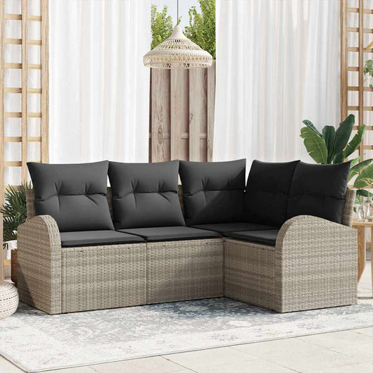 Set Divano da Giardino 4 pz-Sofa da Giardino-Divanetto da esterno Grigio chiaro polyrattan 298743