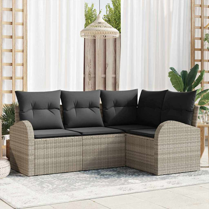 Set Divano da Giardino 4 pz-Sofa da Giardino-Divanetto da esterno Grigio chiaro polyrattan 298743
