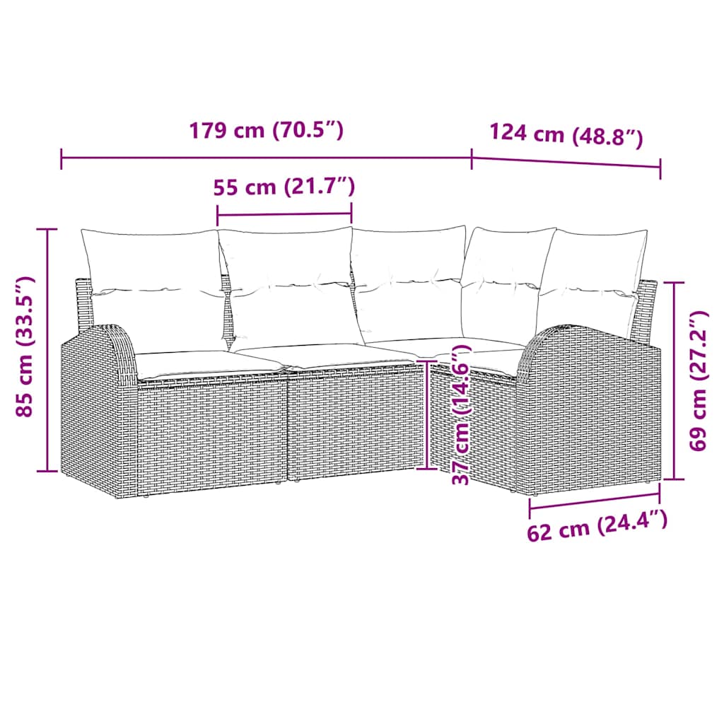 Set Divano da Giardino 4 pz-Sofa da Giardino-Divanetto da esterno Nero polyrattan 993183