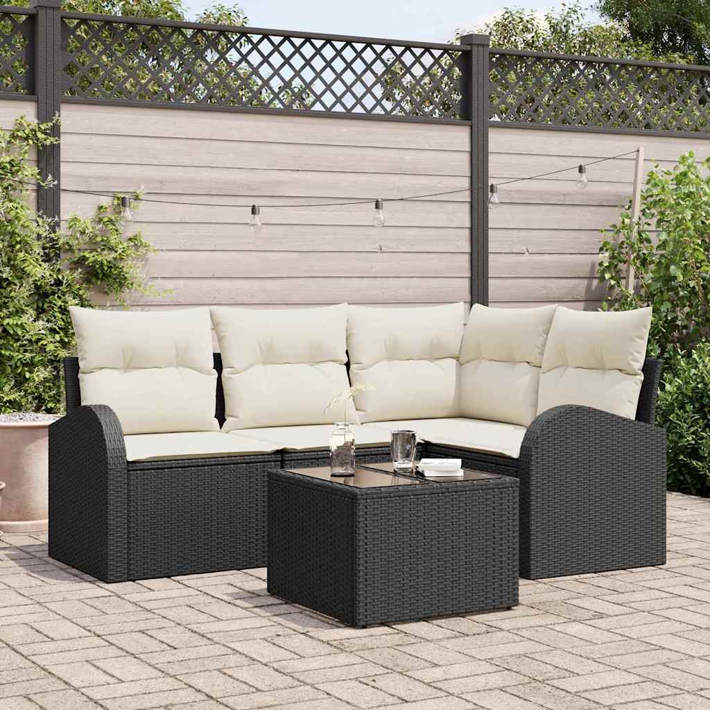 Set Divano da Giardino 5 pz-Sofa da Giardino-Divanetto da esterno Nero polyrattan 163971