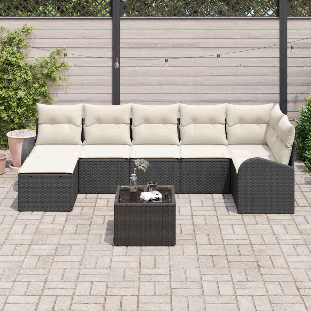 Set Divano da Giardino con cuscino 8 pcs Nero Poly Rattan 3346137