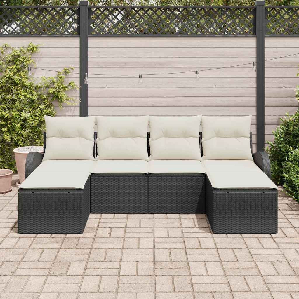 Set Divano da Giardino 6 pz-Sofa da Giardino-Divanetto da esterno Nero Rattan in Polipropilene