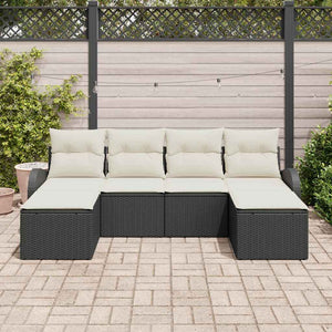 Set Divano da Giardino 6 pz-Sofa da Giardino-Divanetto da esterno Nero Rattan in Polipropilene