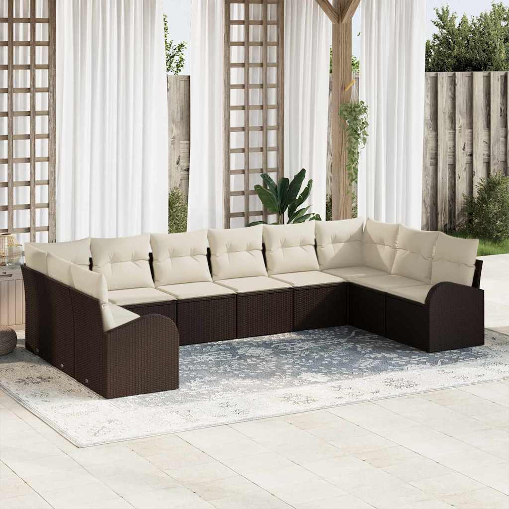 Set di divani da giardino  da 10 pezzi con cuscini in rattan marrone 3346218