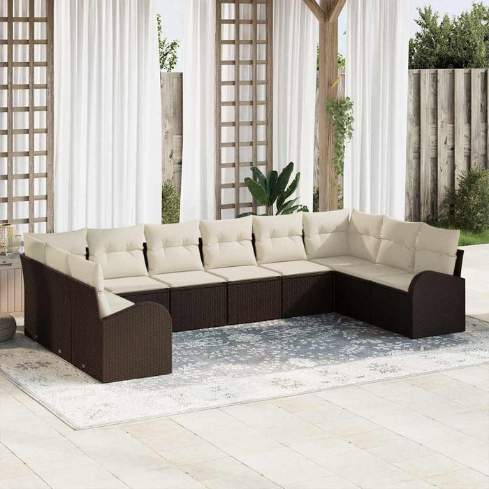Set di divani da giardino  da 10 pezzi con cuscini in rattan marrone 3346218
