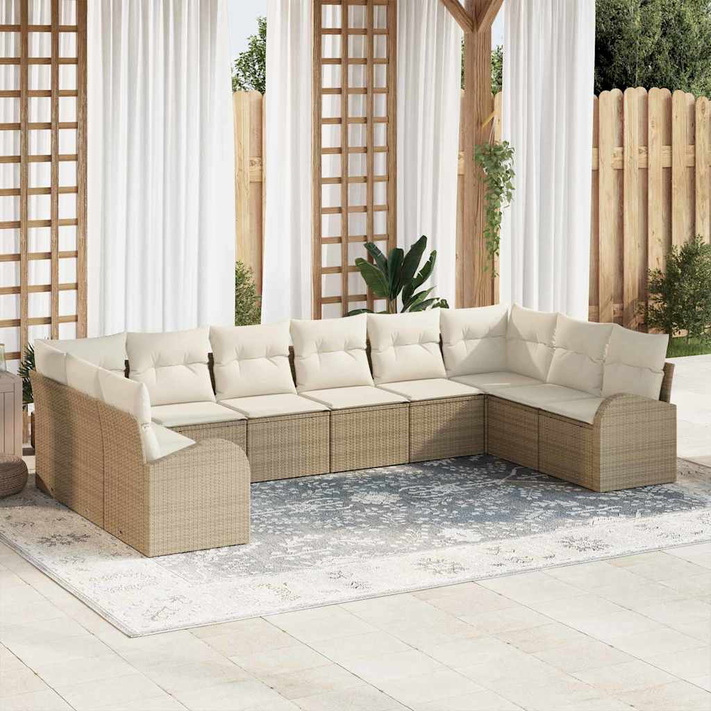 Set di divani da giardino in 10 pezzi con cuscini - Rattan poliestere beige 3346221