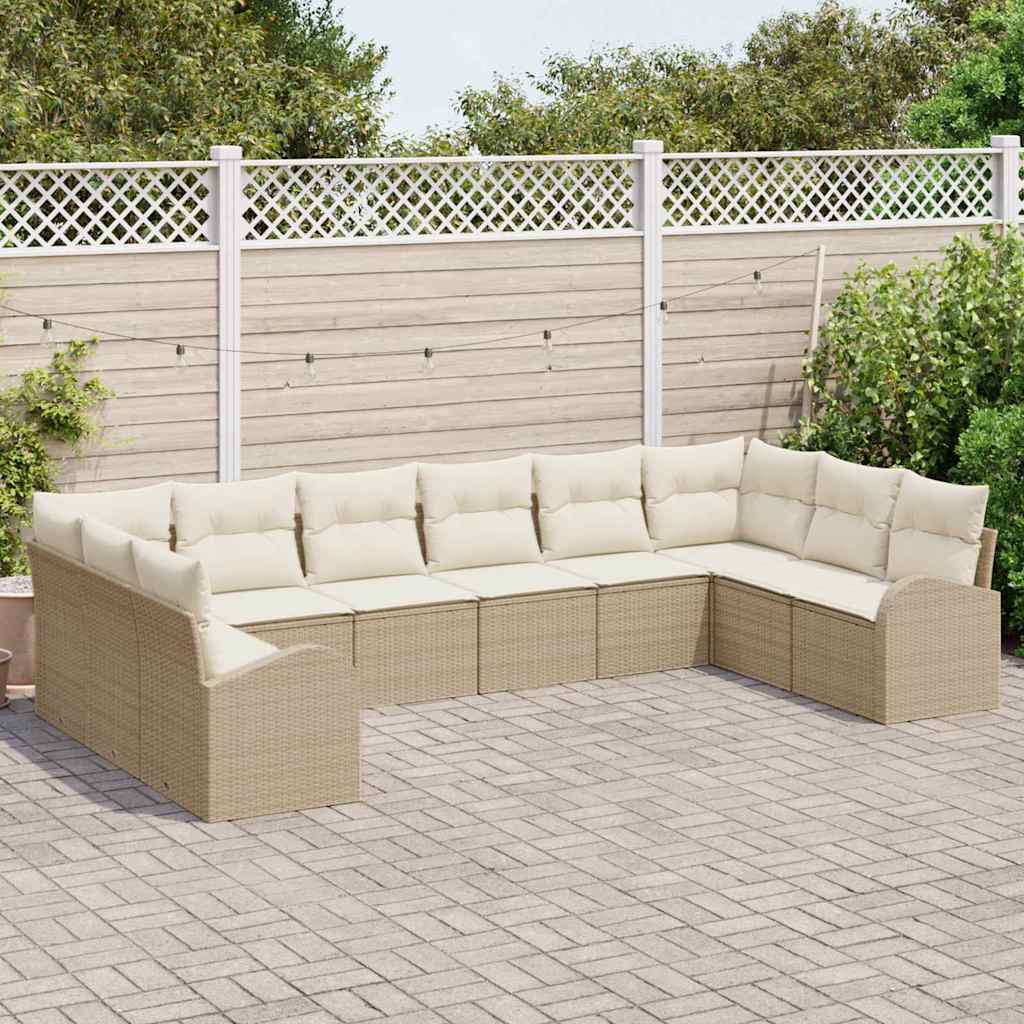 Set di divani da giardino in 10 pezzi con cuscini - Rattan poliestere beige 3346221