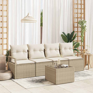 Set di Sofà da Giardino a 5 Pezzi con Cuscini Beige in Polyrattan 3346251