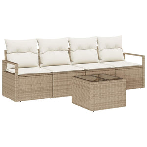 Set di Sofà da Giardino a 5 Pezzi con Cuscini Beige in Polyrattan 3346251