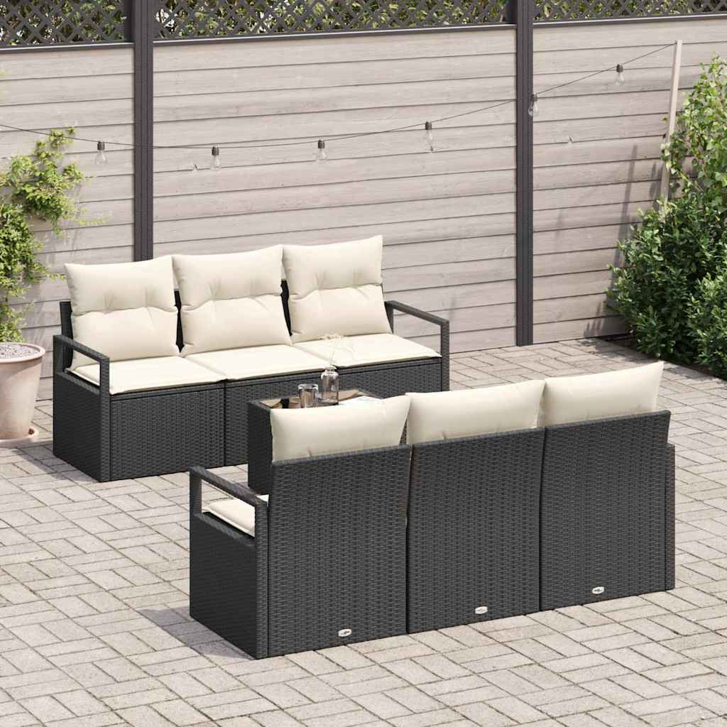 Set di Divano da Giardino  7 Pezzi con Cuscini Nero Polyrattan 3346267