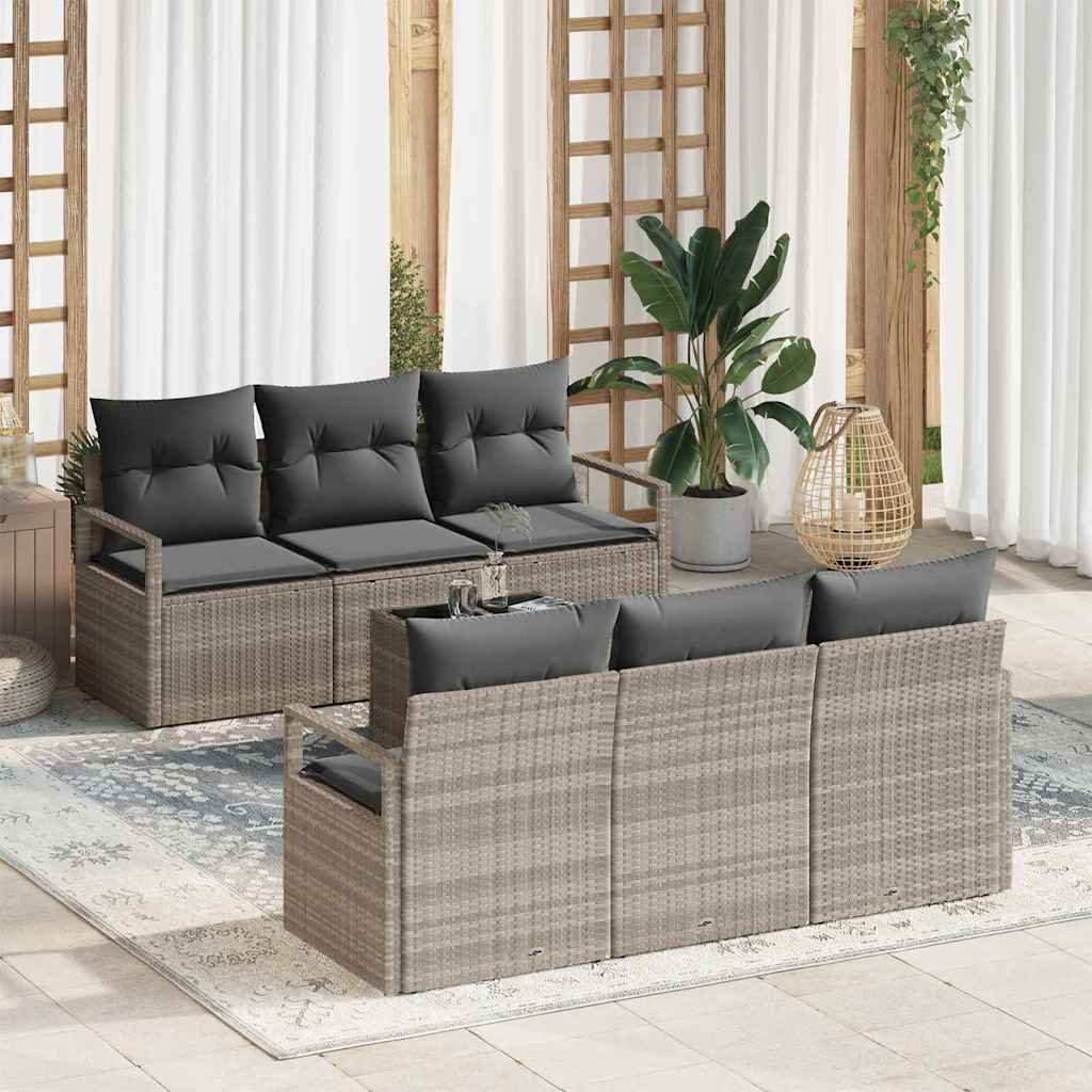 Set da giardino  7 pezzi con cuscini grigio chiaro in polyrattan 3346272