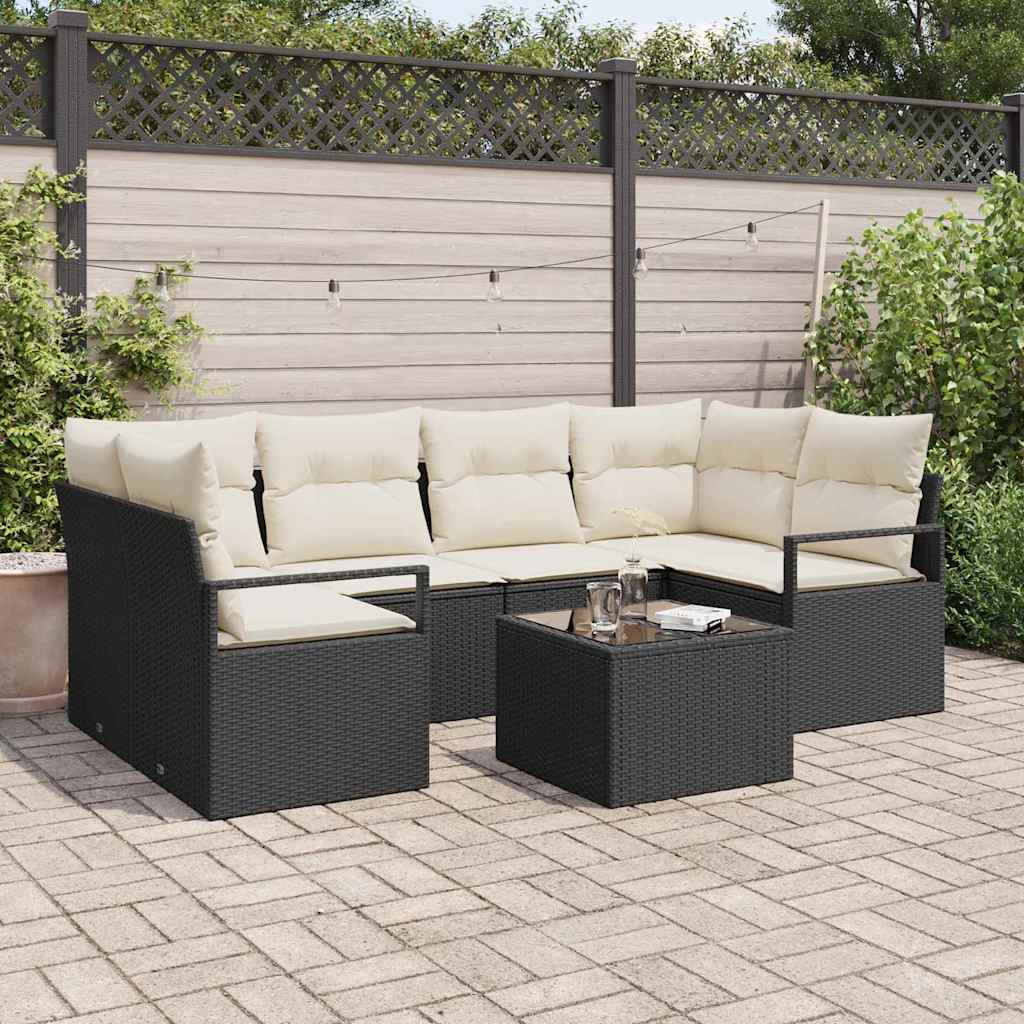 Set Divano da Giardino  7 Pezzi con Cuscini Nero Polyrattan 3346277