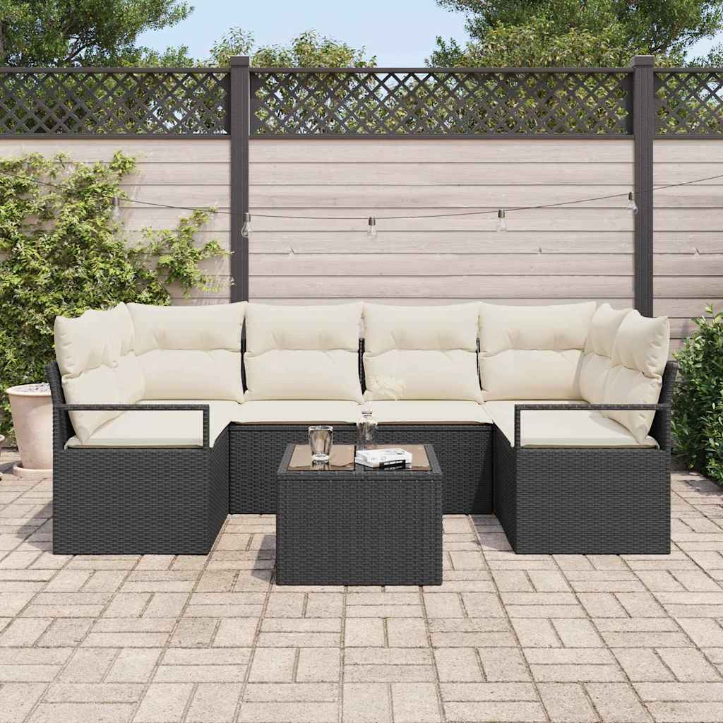 Set Divano da Giardino  7 Pezzi con Cuscini Nero Polyrattan 3346277