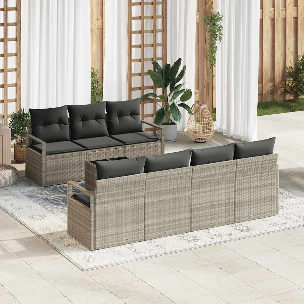 Set di Divani da Giardino Con Cuscini a 8 Pezzi Grigio Chiaro Polyrattan 3346292