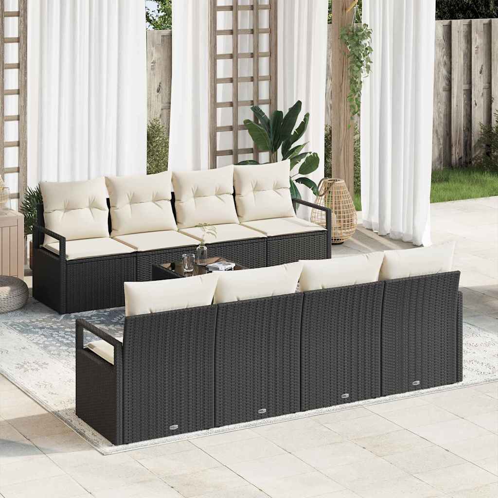 Set Divano da Giardino 9 Pezzi con Cuscini Nero Polyrattan 3346307