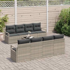 Set Divano da Giardino 9 Pezzi con Cuscini Grigio Chiaro Rattan Sintetico 3346312