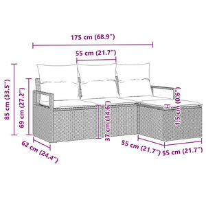 Set Divano da Giardino 4 pz-Sofa da Giardino-Divanetto da esterno Nero Poly Rattan