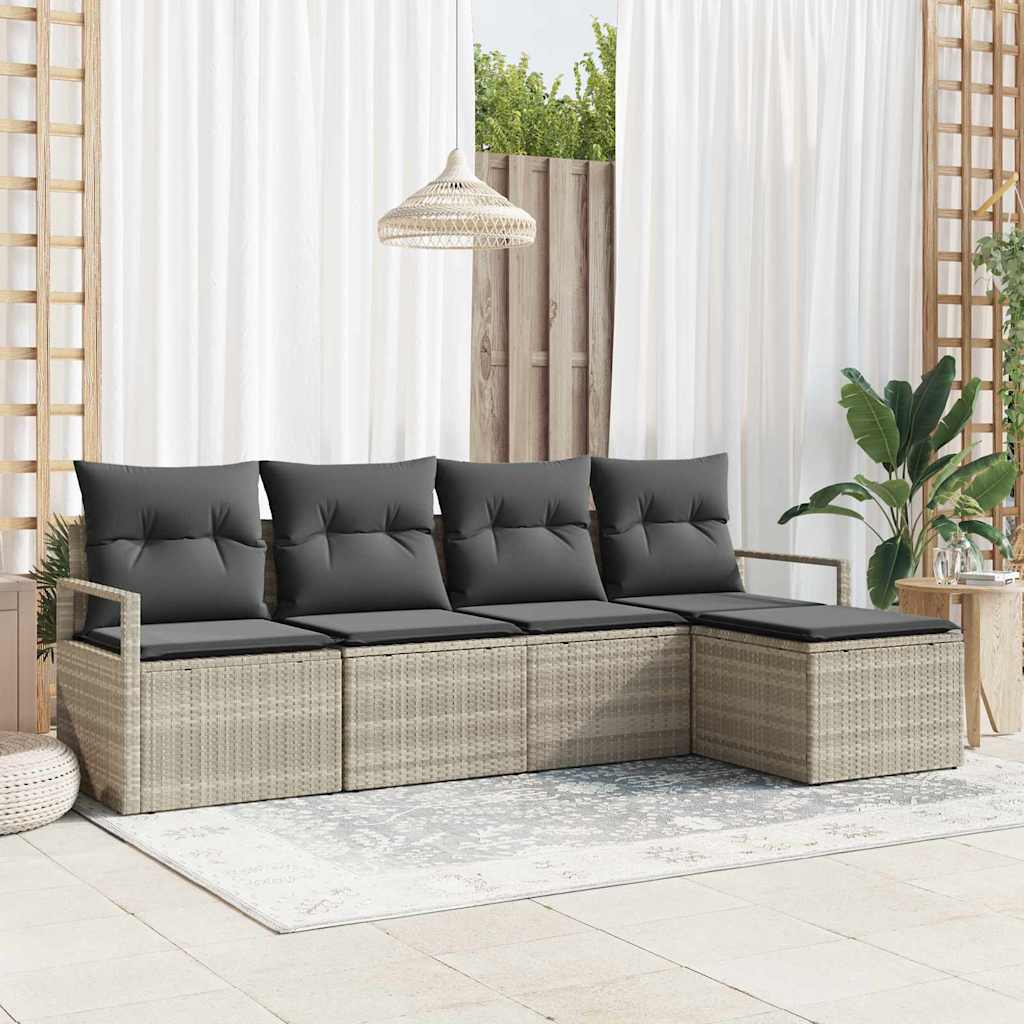 Set Divano da Giardino 5 pz-Sofa da Giardino-Divanetto da esterno Grigio chiaro Poly Rattan 603305