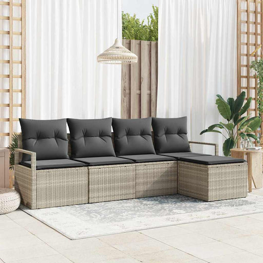 Set Divano da Giardino 5 pz-Sofa da Giardino-Divanetto da esterno Grigio chiaro Poly Rattan 603305