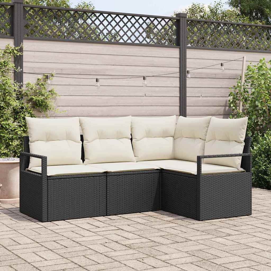Set di divano da giardino 4 pezzi con cuscini in polirattan nero 3346357